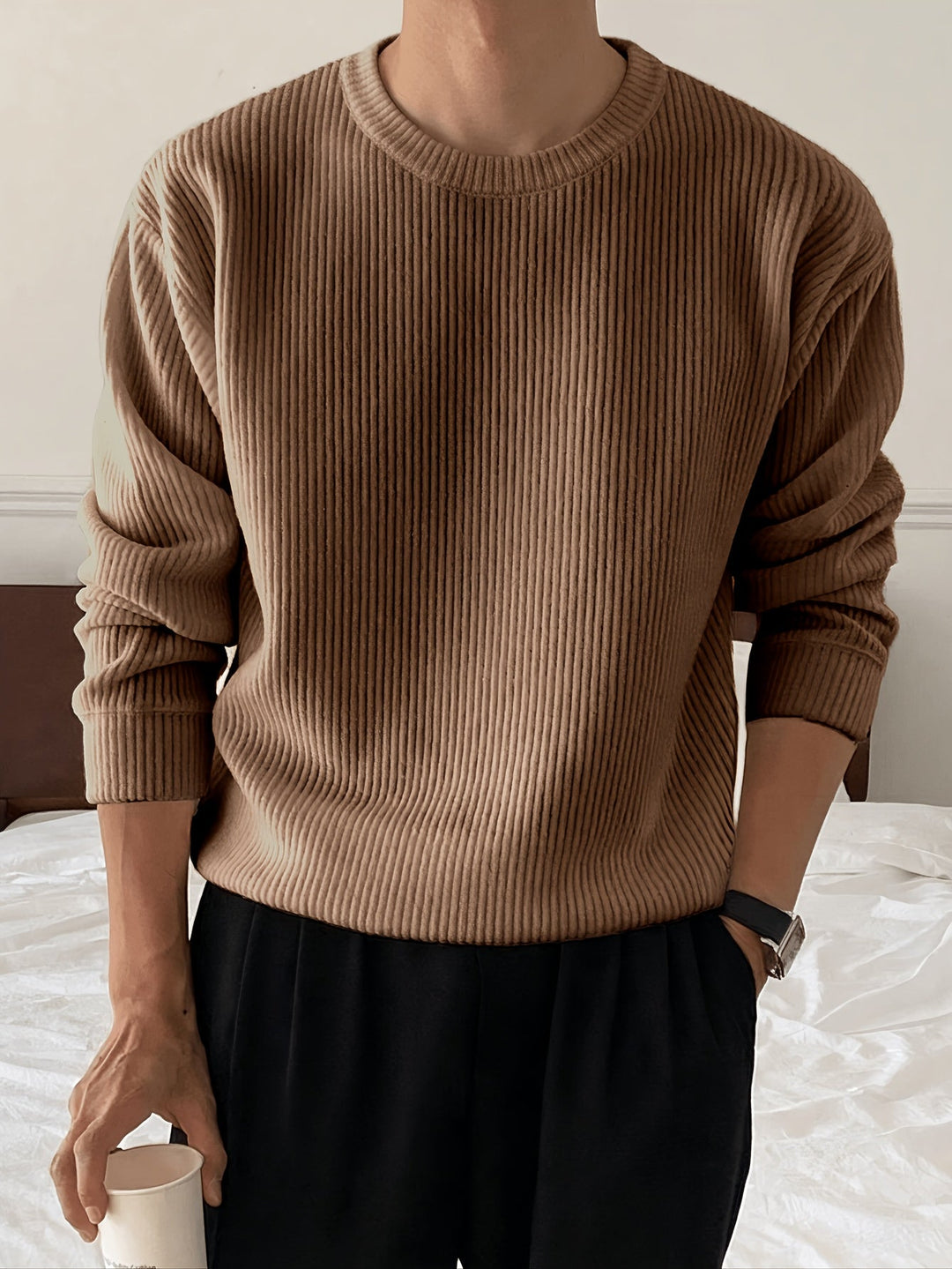Herren Rippstrickpullover mit Rundhals