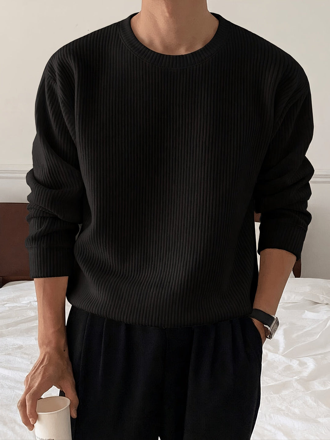 Herren Rippstrickpullover mit Rundhals