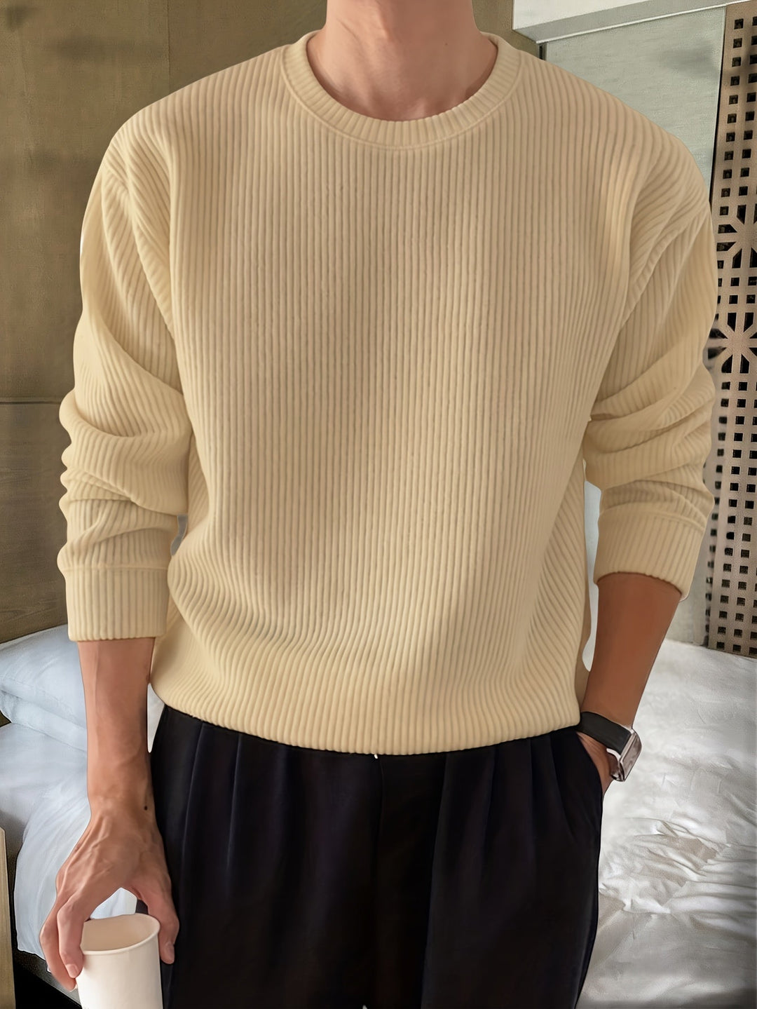 Herren Rippstrickpullover mit Rundhals
