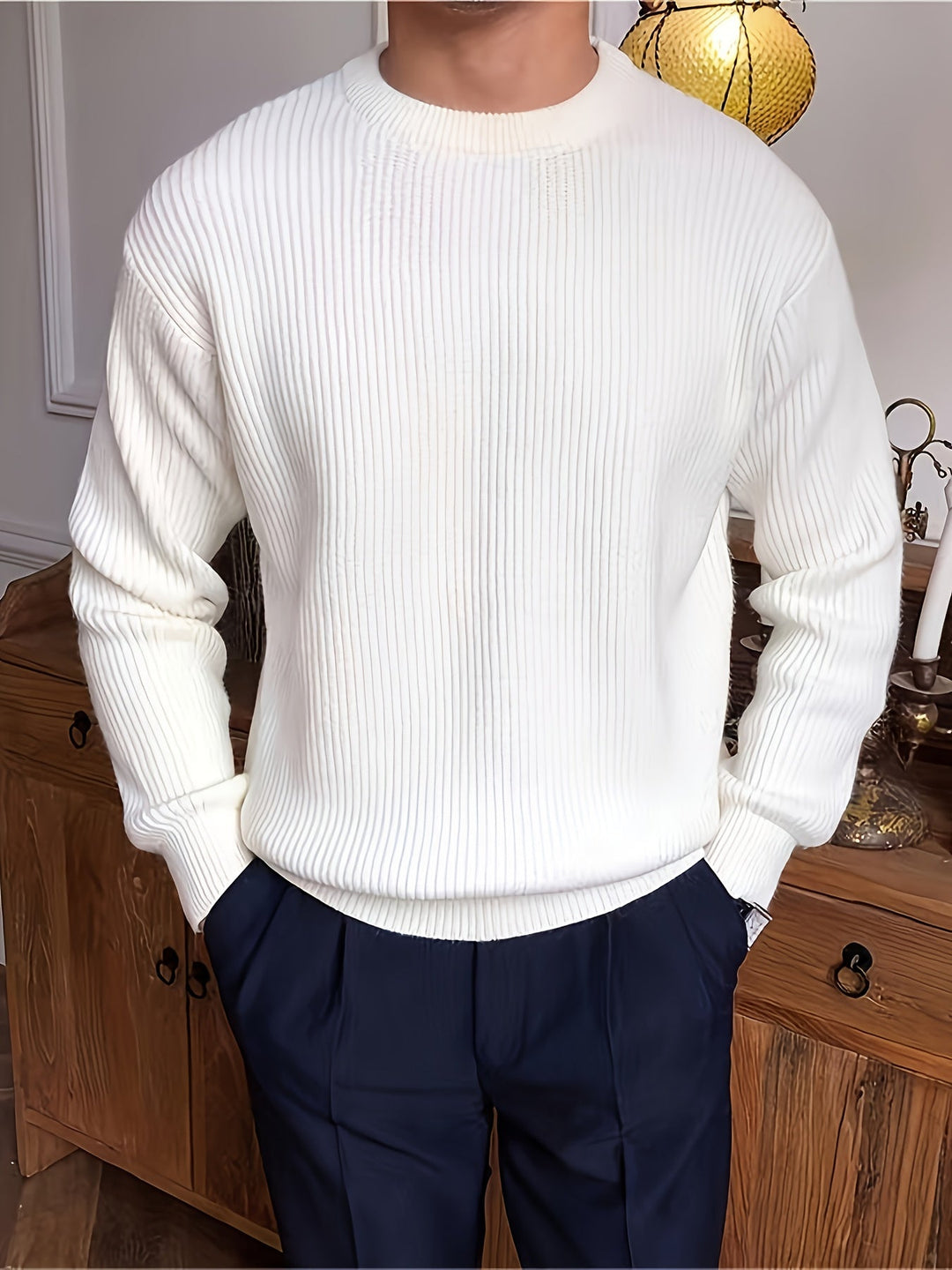 Herren Rippstrickpullover mit Rundhals