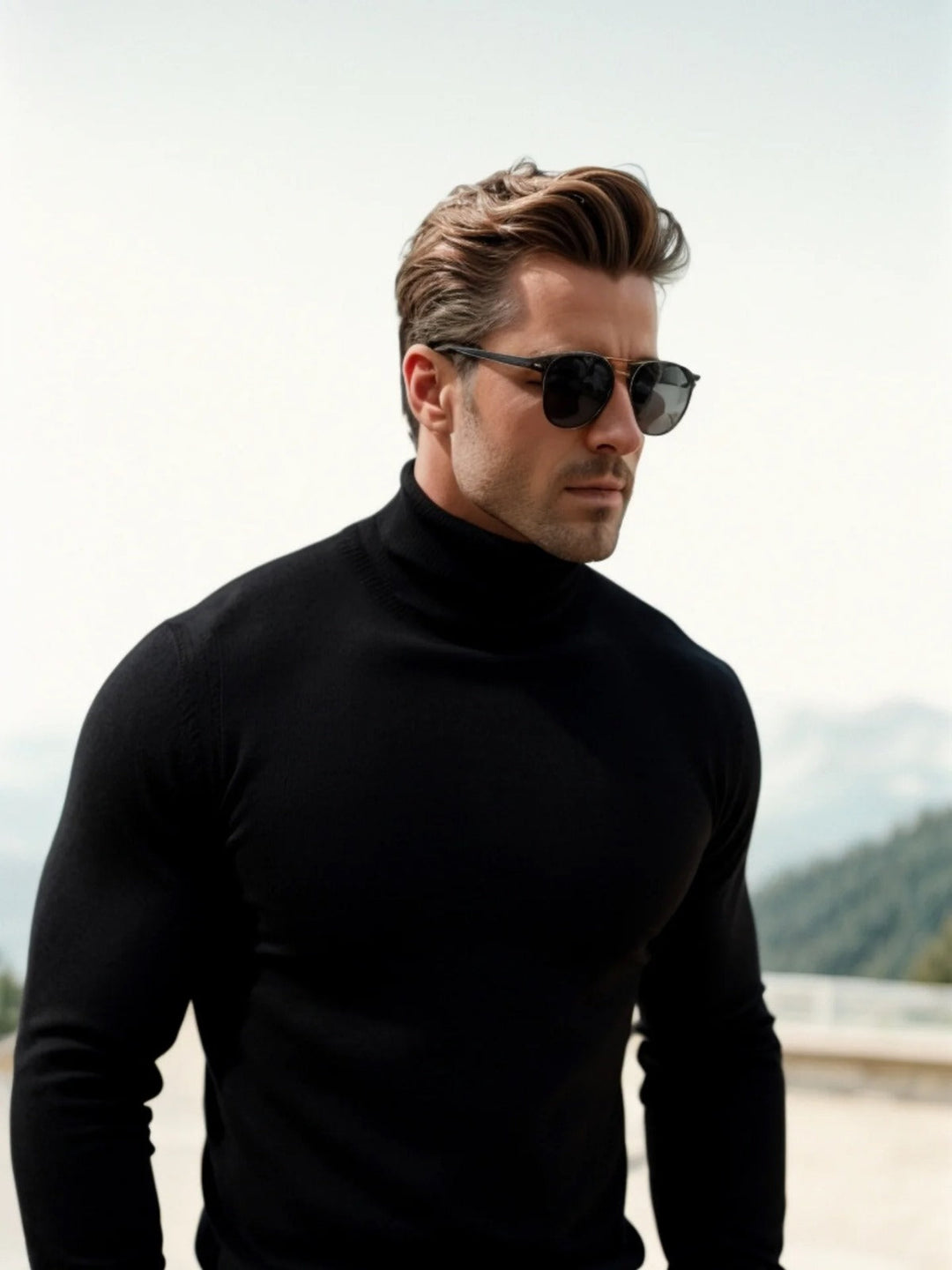 Herren Rollkragenpullover mit breitem Umschlag