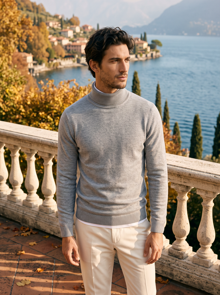 Herren Rollkragenpullover mit feinen Rippbündchen