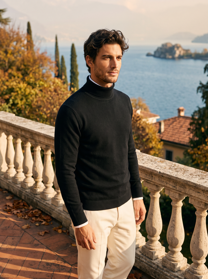 Herren Rollkragenpullover mit feinen Rippbündchen
