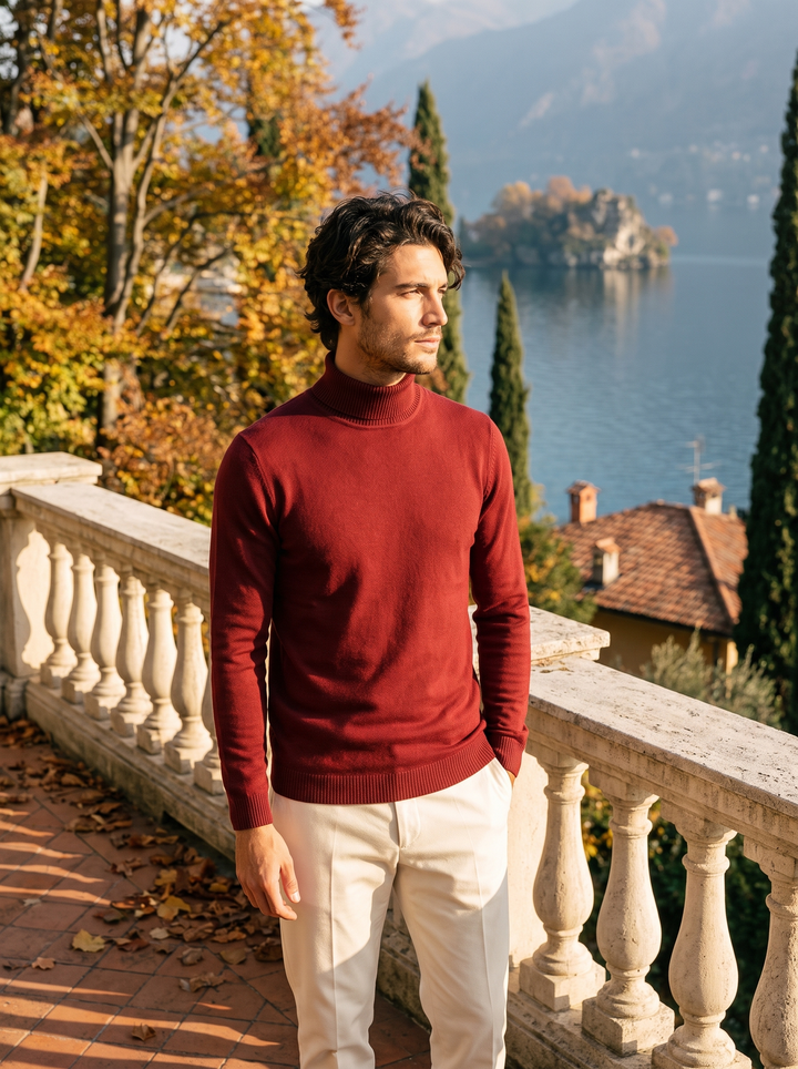 Herren Rollkragenpullover mit feinen Rippbündchen