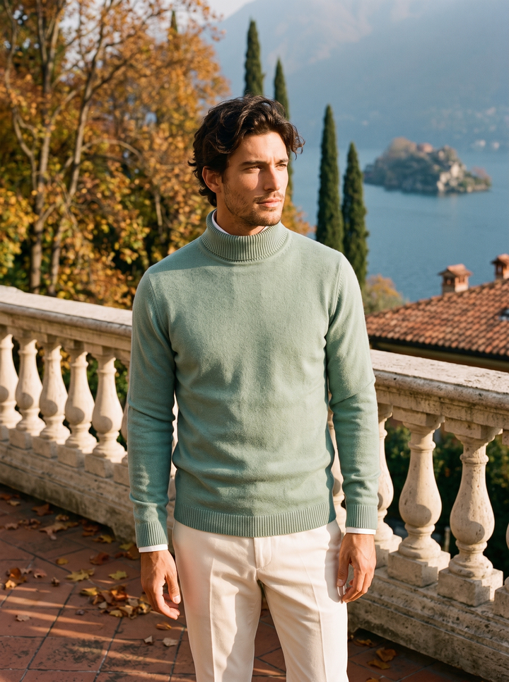 Herren Rollkragenpullover mit feinen Rippbündchen