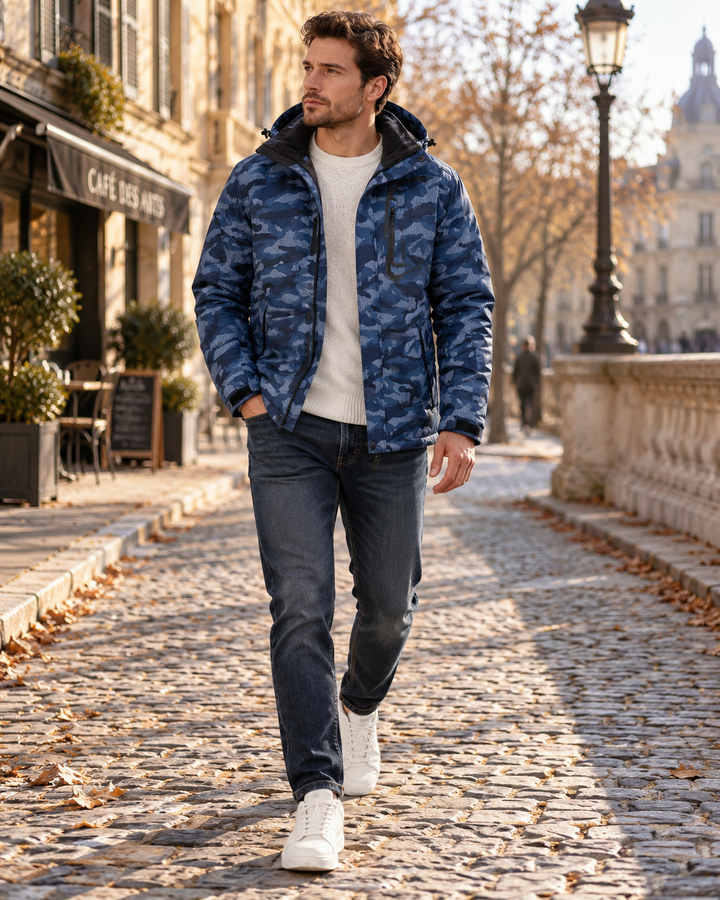 Herren Skijacke mit Kapuze und Brusttasche