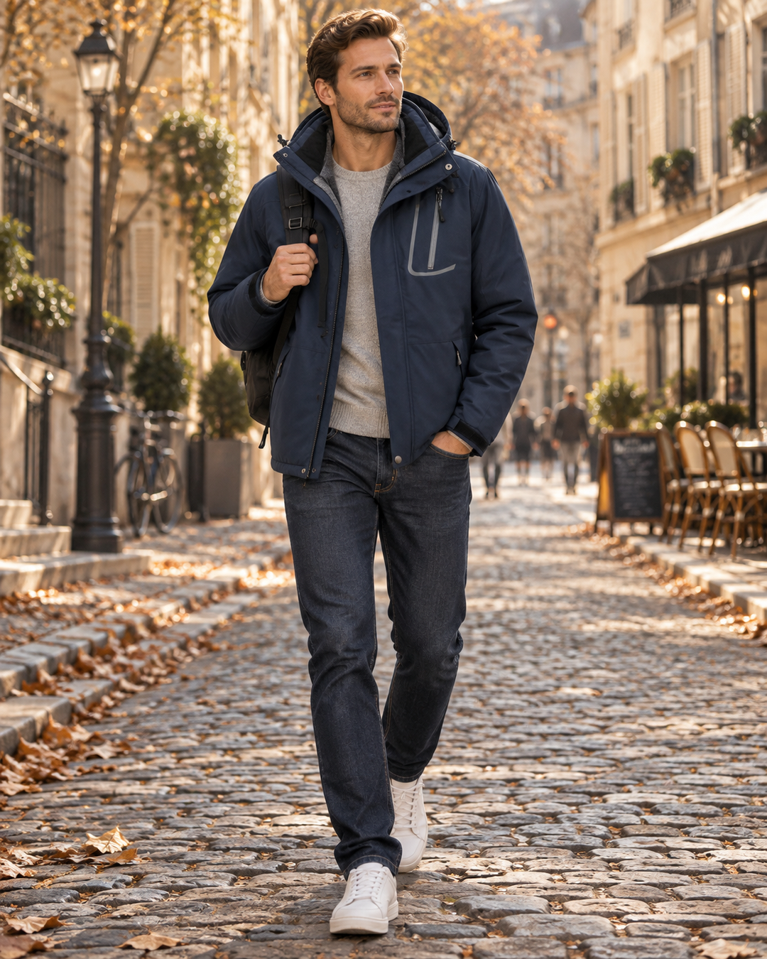 Herren Skijacke mit Kapuze und Brusttasche