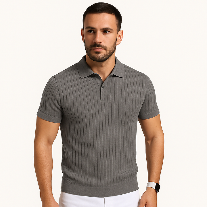 Herren Strick-Poloshirt Gerippt Kurzarm für Sommer