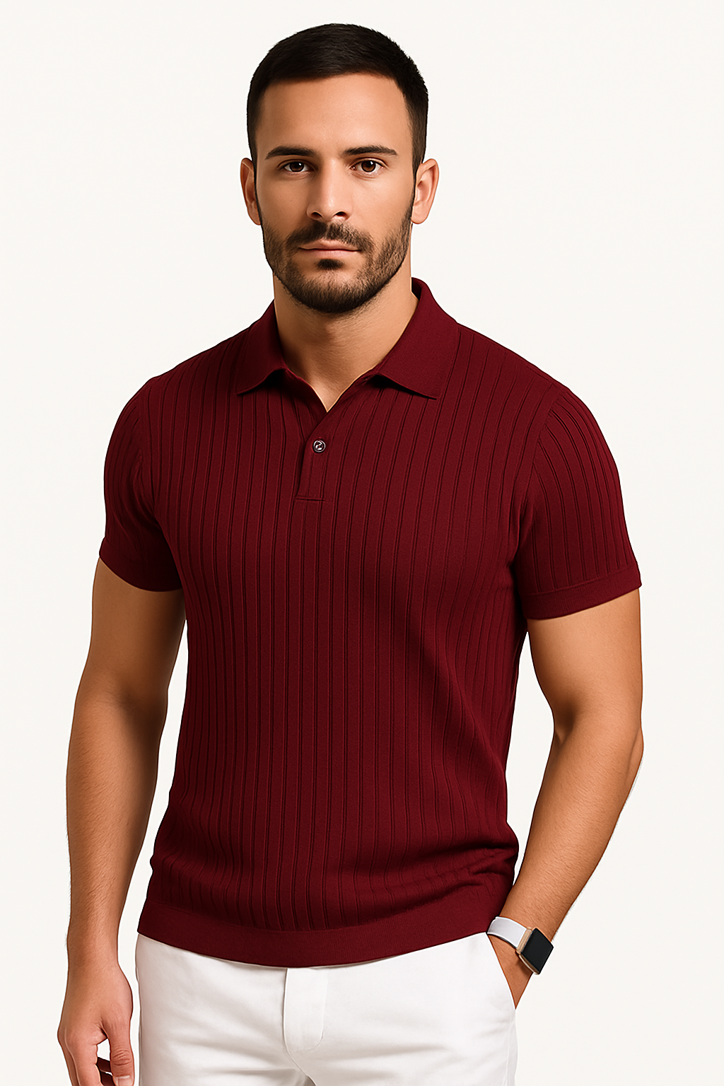 Herren Strick-Poloshirt Gerippt Kurzarm für Sommer