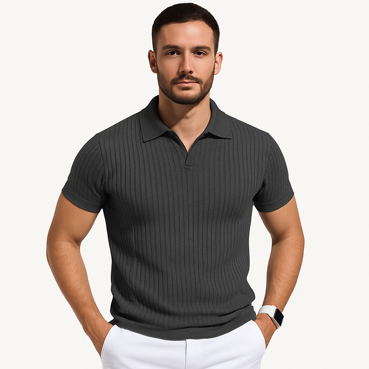 Herren Strick-Poloshirt Gerippt Kurzarm für Sommer