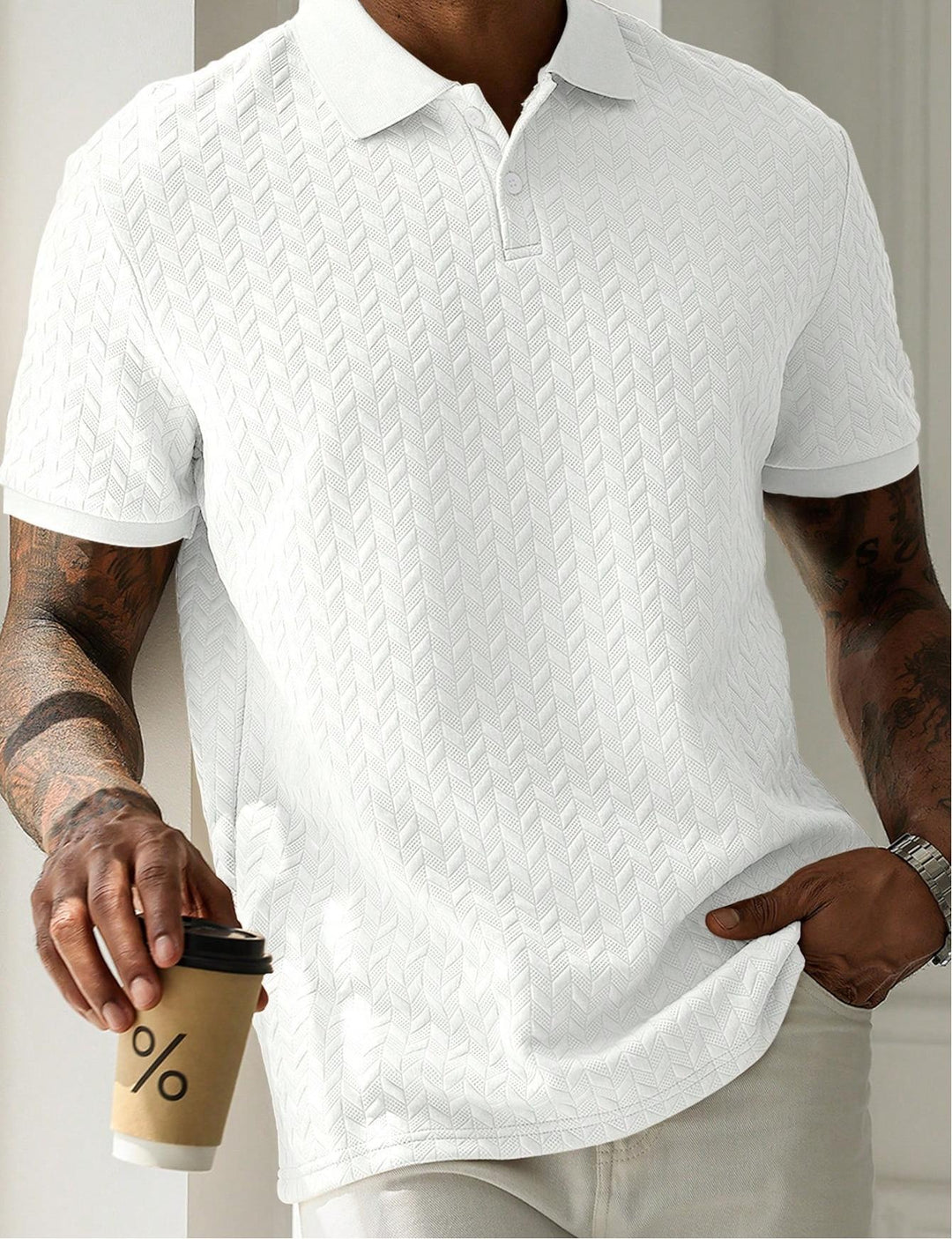 Herren Strick-Poloshirt Strukturiert Kurzarm Sommer