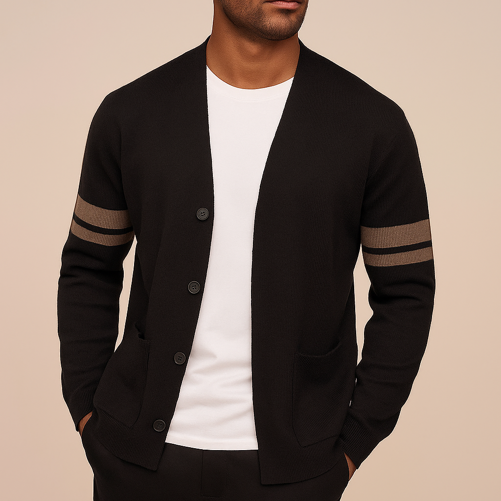 Herren Strickjacke mit Ärmelstreifen und Taschen