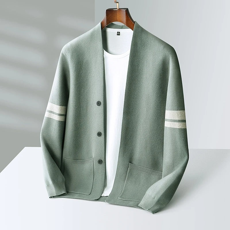 Herren Strickjacke mit Ärmelstreifen und Taschen