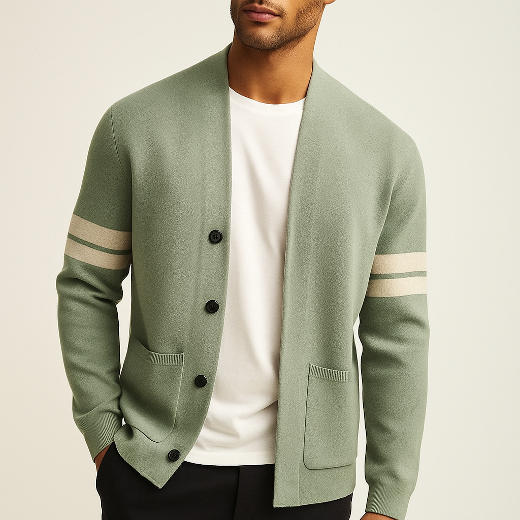 Herren Strickjacke mit Ärmelstreifen und Taschen