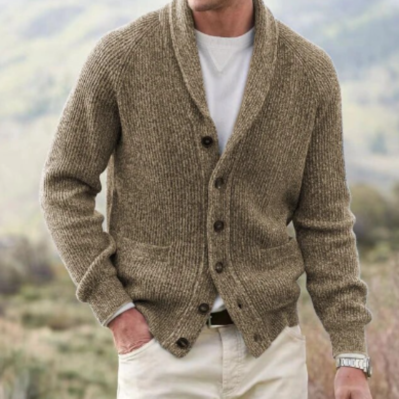 Herren Strickjacke mit Schalkragen und Knöpfen