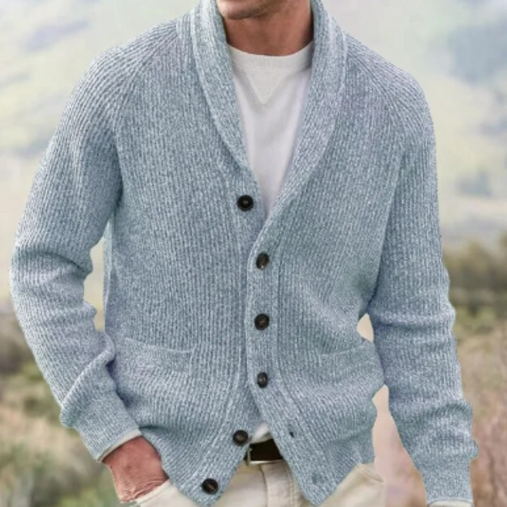 Herren Strickjacke mit Schalkragen und Knöpfen