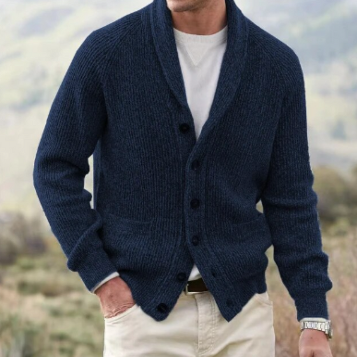 Herren Strickjacke mit Schalkragen und Knöpfen
