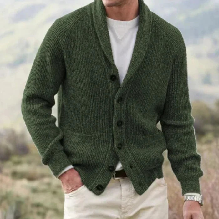 Herren Strickjacke mit Schalkragen und Knöpfen
