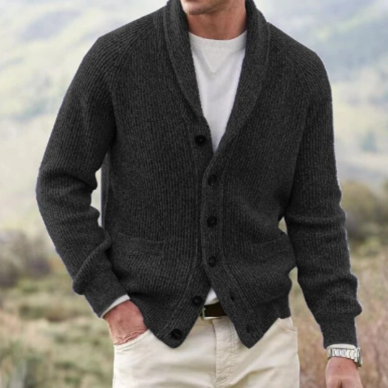 Herren Strickjacke mit Schalkragen und Knöpfen