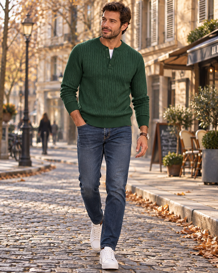 Herren Strickpullover im Henley-Stil mit Knopfleiste