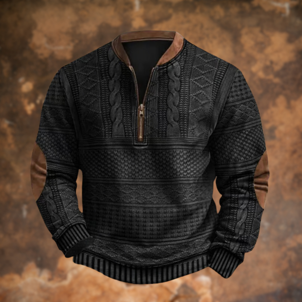Herren Strickpullover mit Struktur und kurzem Reissverschluss