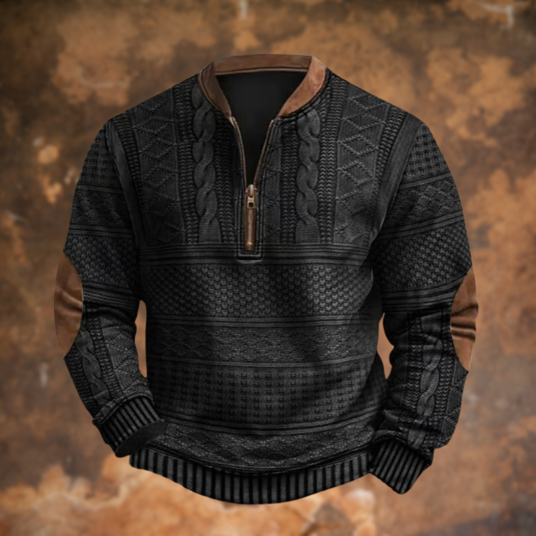 Herren Strickpullover mit Struktur und kurzem Reissverschluss