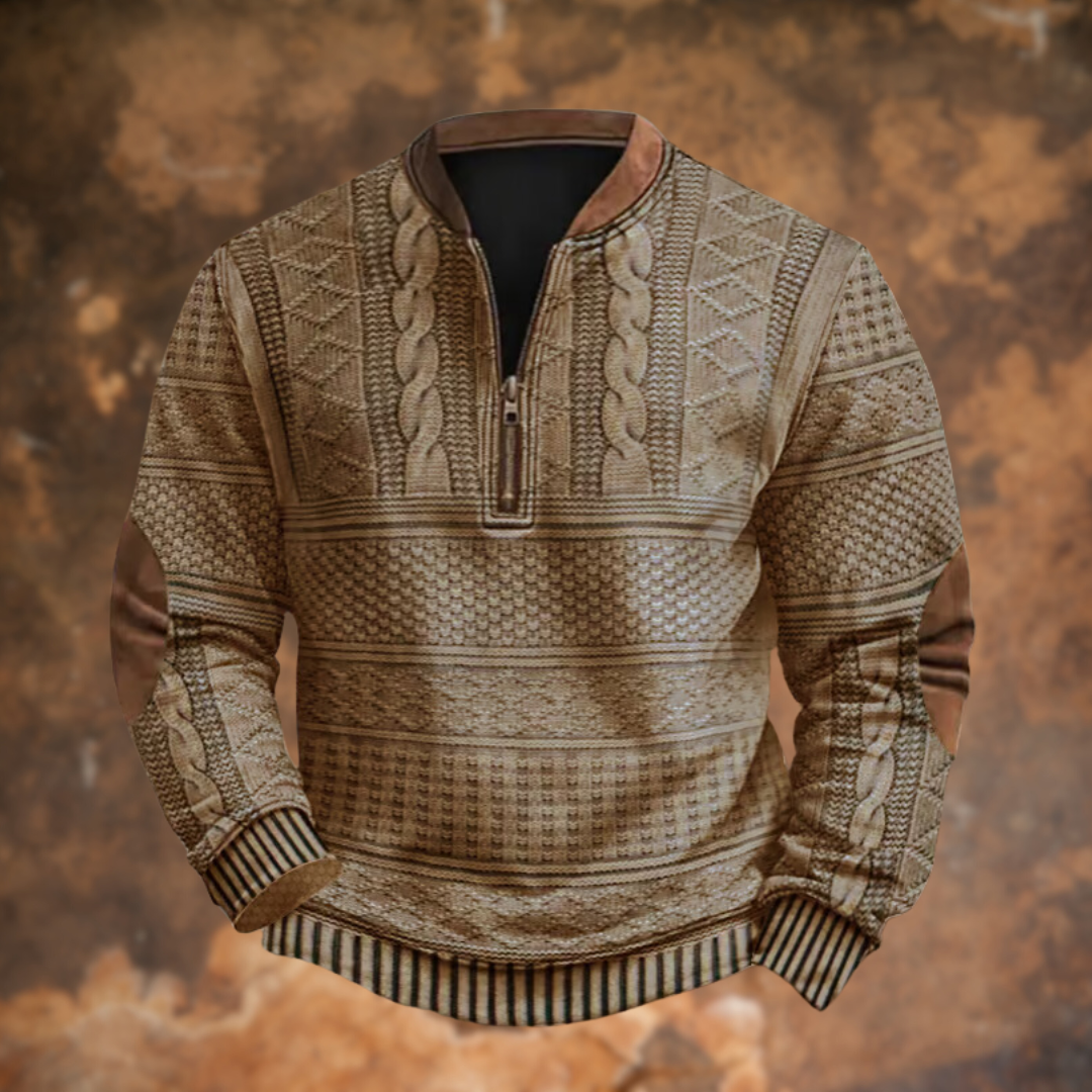 Herren Strickpullover mit Struktur und kurzem Reissverschluss