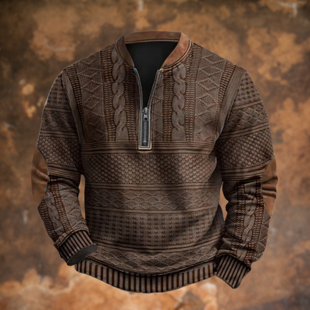 Herren Strickpullover mit Struktur und kurzem Reissverschluss
