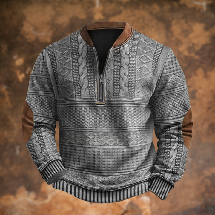 Herren Strickpullover mit Struktur und kurzem Reissverschluss