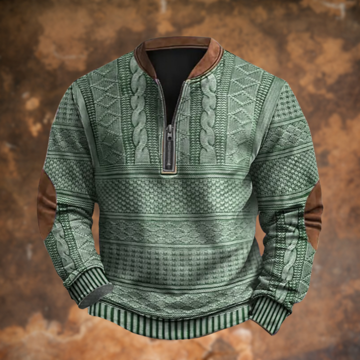 Herren Strickpullover mit Struktur und kurzem Reissverschluss
