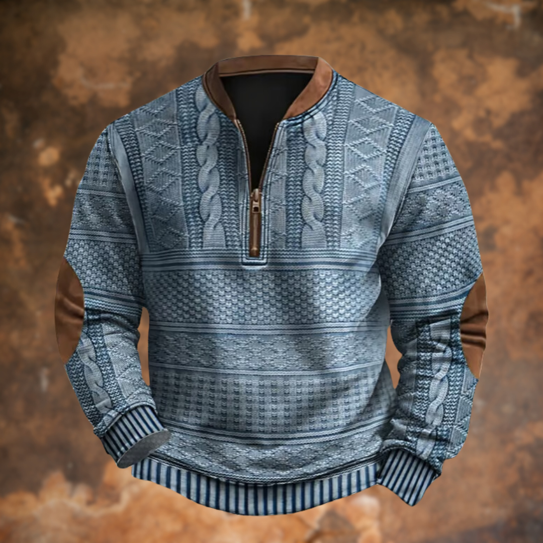 Herren Strickpullover mit Struktur und kurzem Reissverschluss