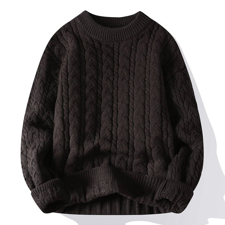 Herren Strickpullover mit Zopfmuster und Rundhalsausschnitt