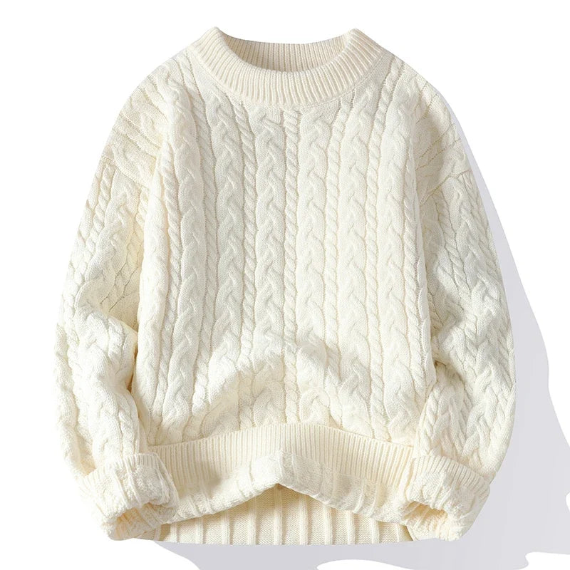 Herren Strickpullover mit Zopfmuster und Rundhalsausschnitt