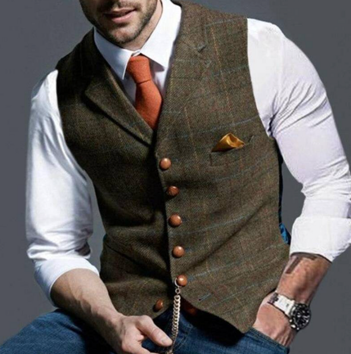 Herren Weste mit Karomuster und Revers