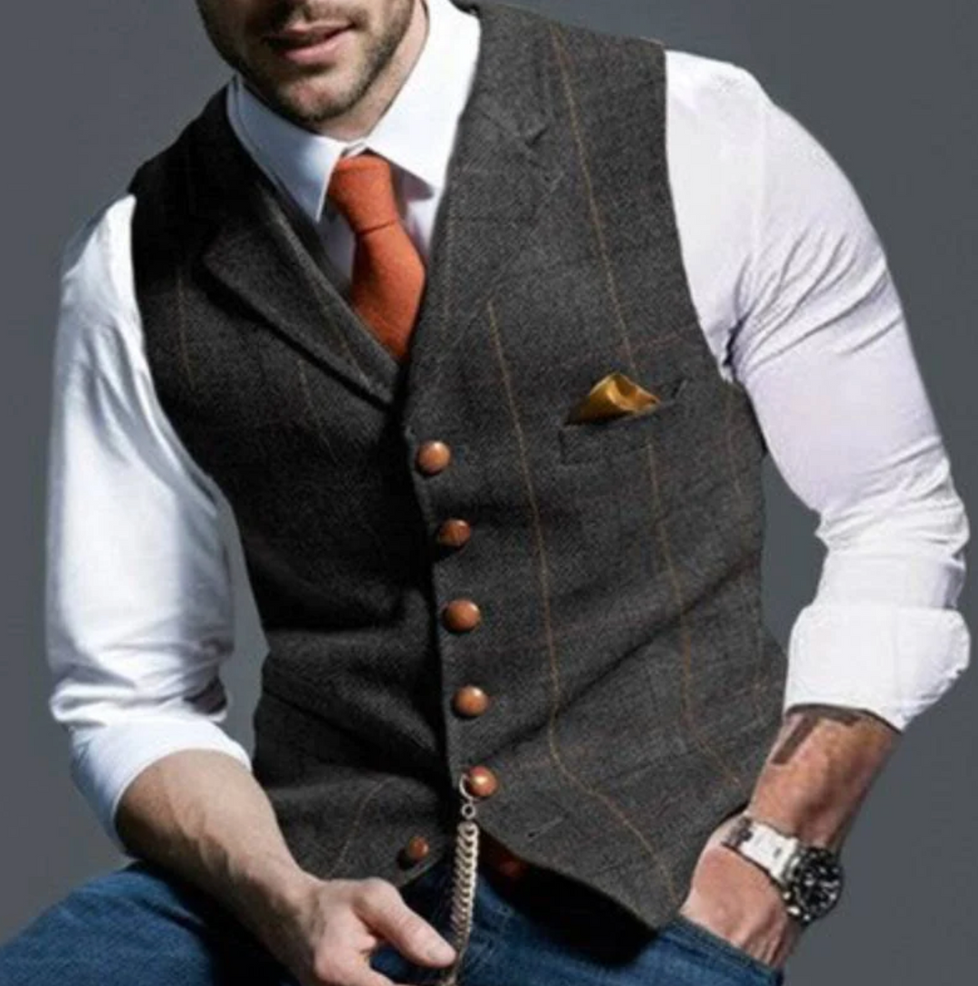 Herren Weste mit Karomuster und Revers