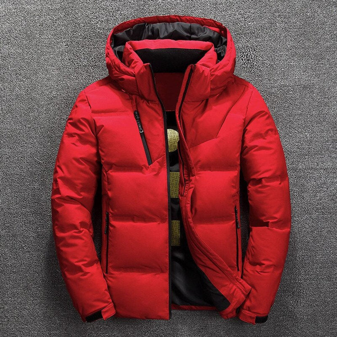 Herren Winterjacke Gefütterte Kapuzenjacke Abnehmbarer Kapuze Polyester - Rot