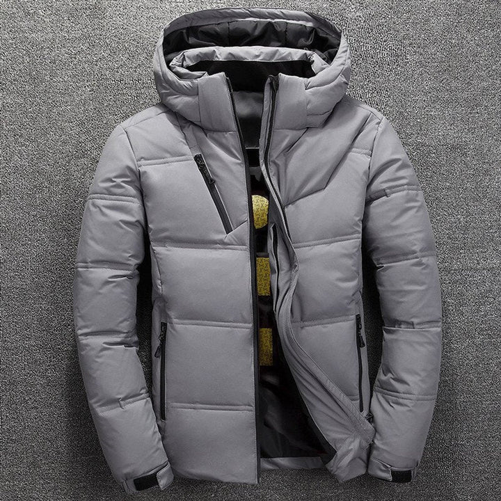 Herren Winterjacke Gefütterte Kapuzenjacke Abnehmbarer Kapuze Polyester - Hellgrau