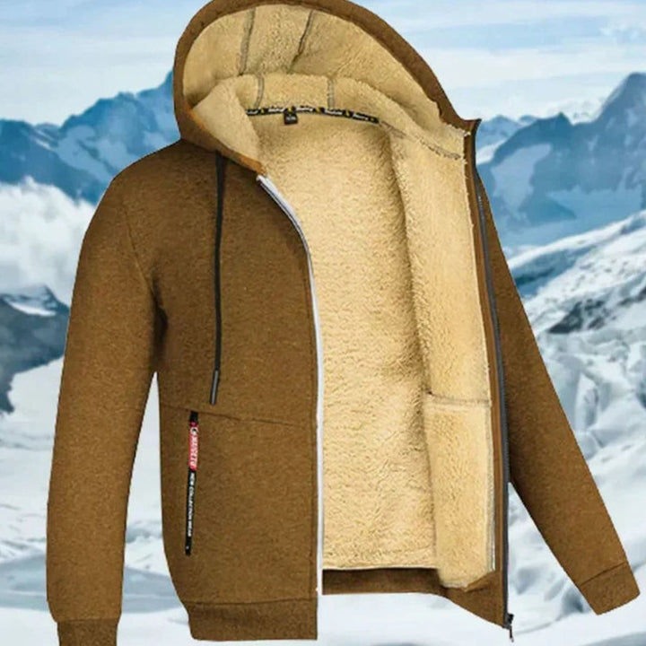 Herren Winterjacke mit Fleece-Futter und Kapuze und gefüttertem Design - Schwarz