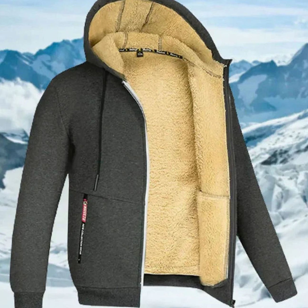 Herren Winterjacke mit Fleece-Futter und Kapuze und gefüttertem Design - Dunkelgrau