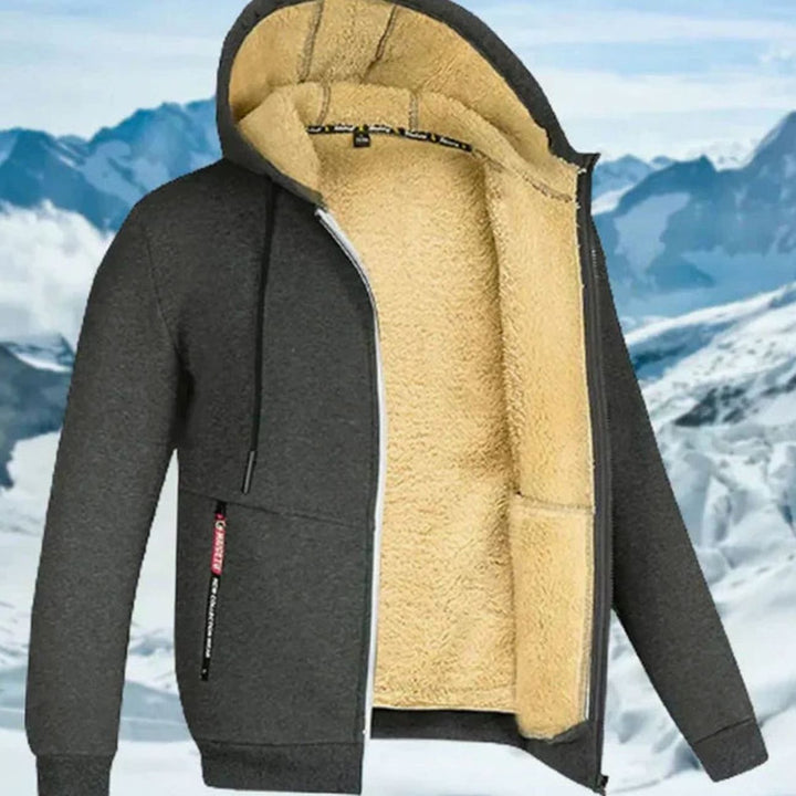 Herren Winterjacke mit Fleece-Futter und Kapuze und gefüttertem Design - Dunkelgrau
