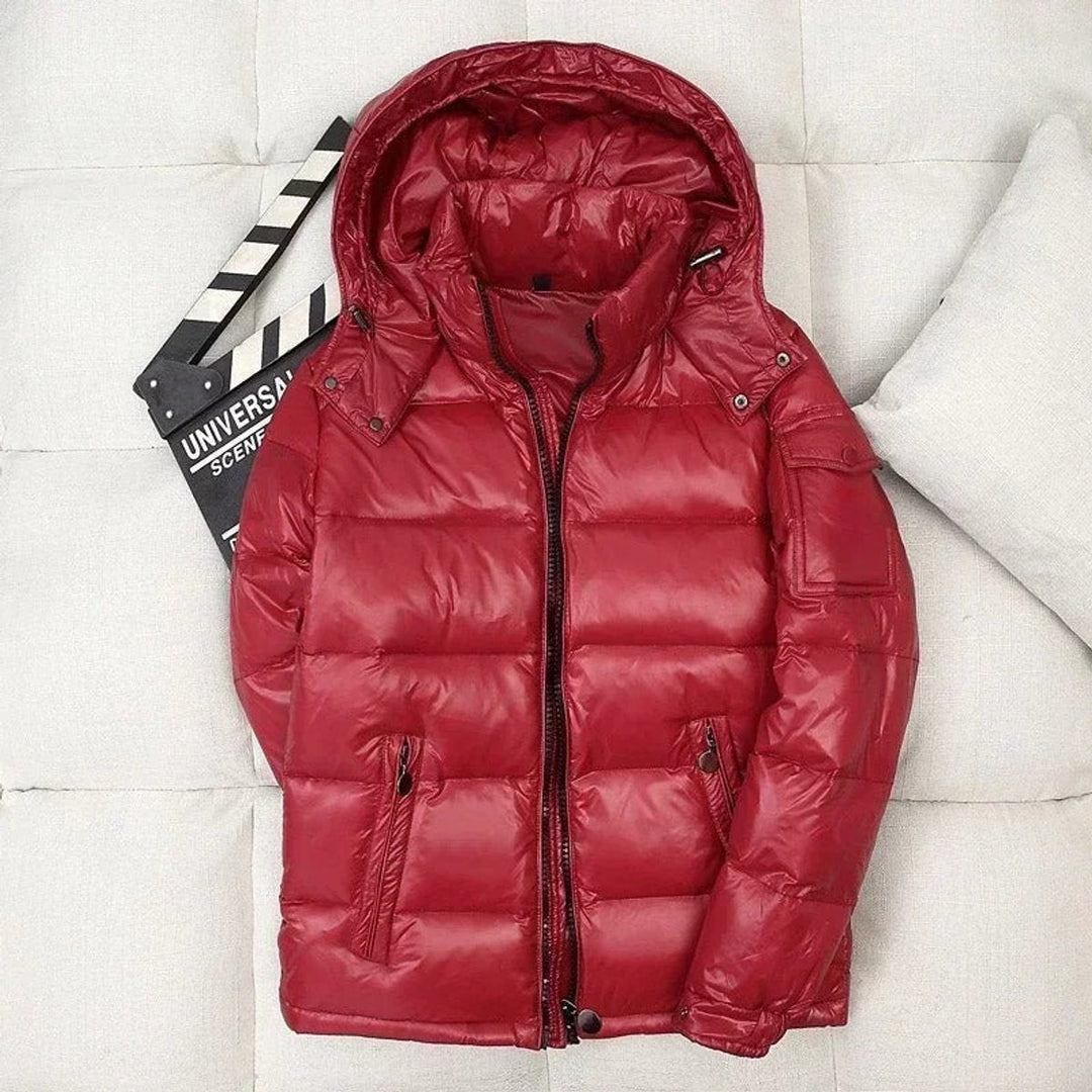 Herren Winterjacke mit Kapuze und glänzender Optik - Rot