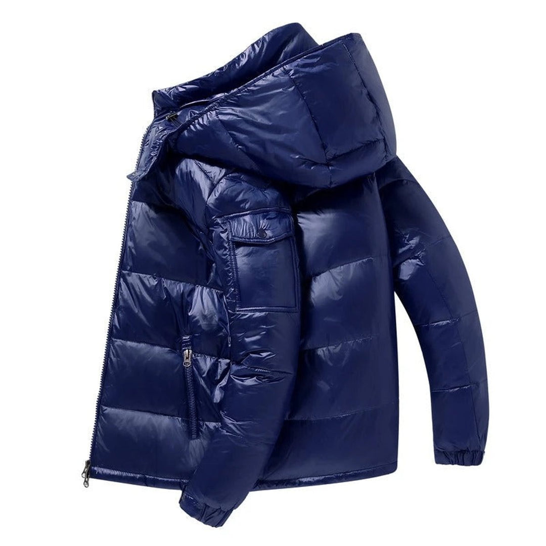 Herren Winterjacke mit Kapuze und glänzender Optik - Rot