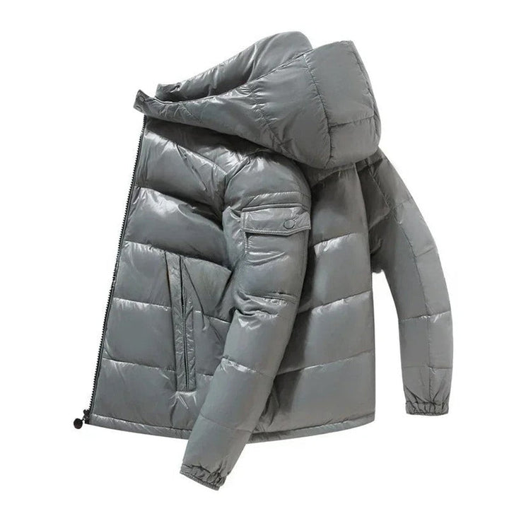 Herren Winterjacke mit Kapuze und glänzender Optik - Schwarz