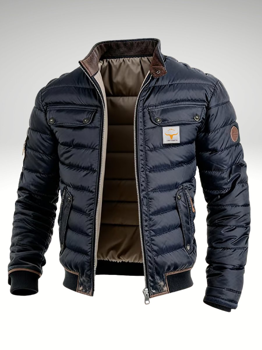 Herren Winterjacke mit Reissverschluss und gefüttertem Design - Marineblau