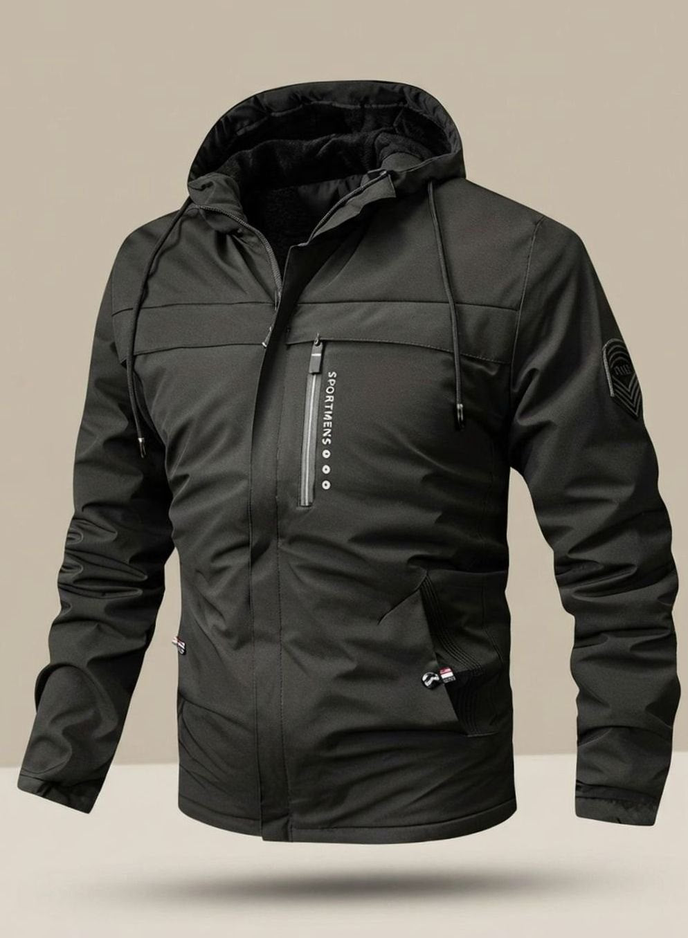 Herren Winterjacke mit wasserdichter Oberfläche und Kapuze - Schwarz