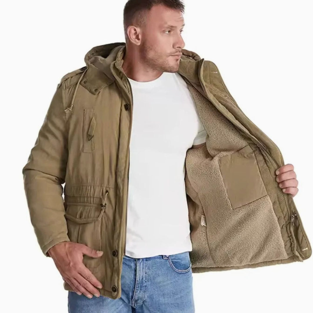 Herren Winterjacke mit winddichter Oberfläche und Fleece-Futter - Khaki