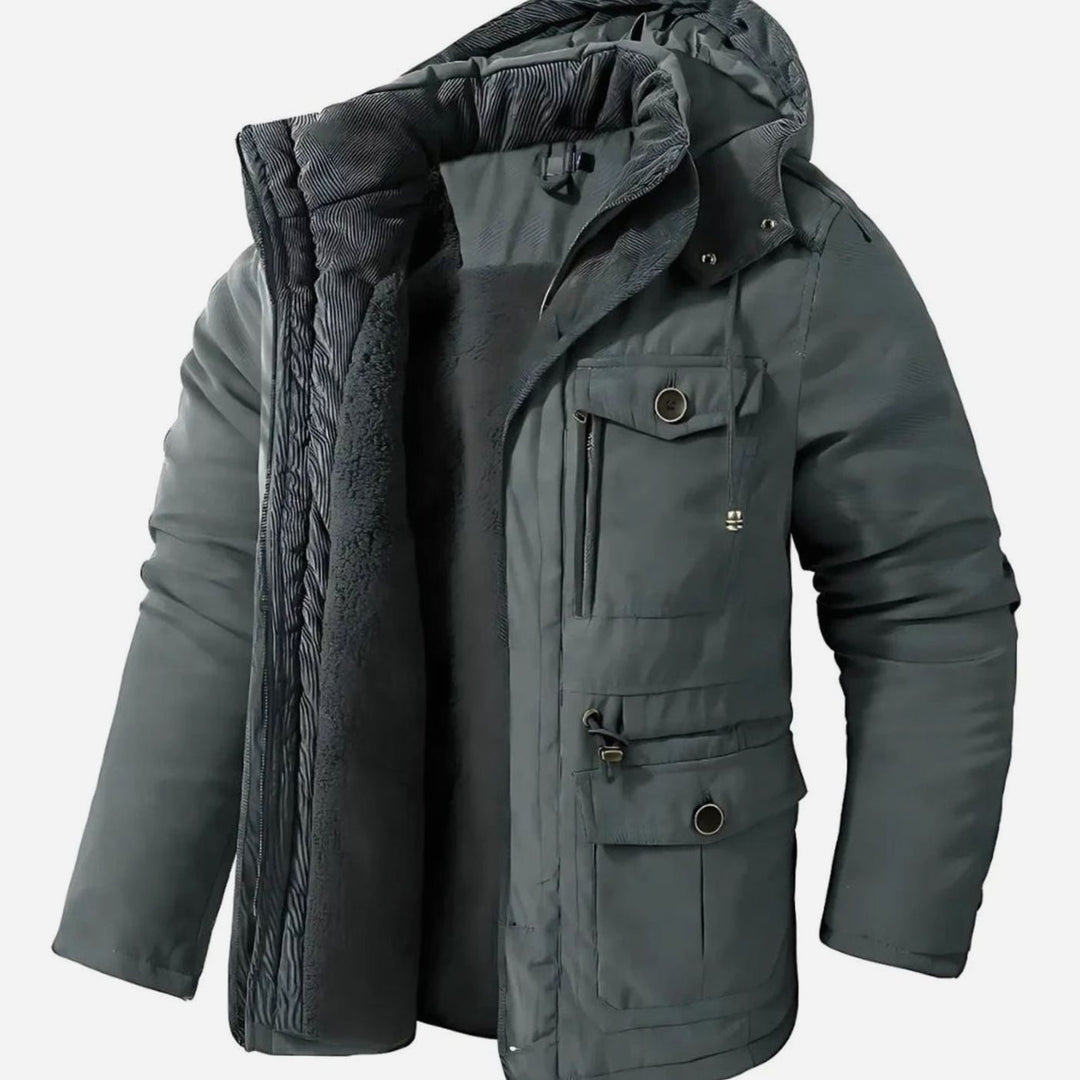 Herren Winterjacke mit winddichter Oberfläche und Fleece-Futter - Khaki