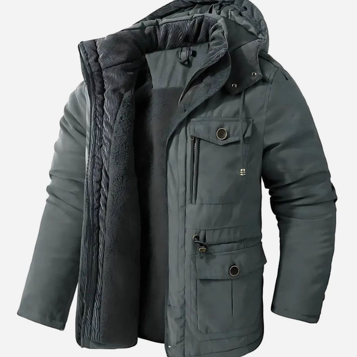 Herren Winterjacke mit winddichter Oberfläche und Fleece-Futter - Khaki