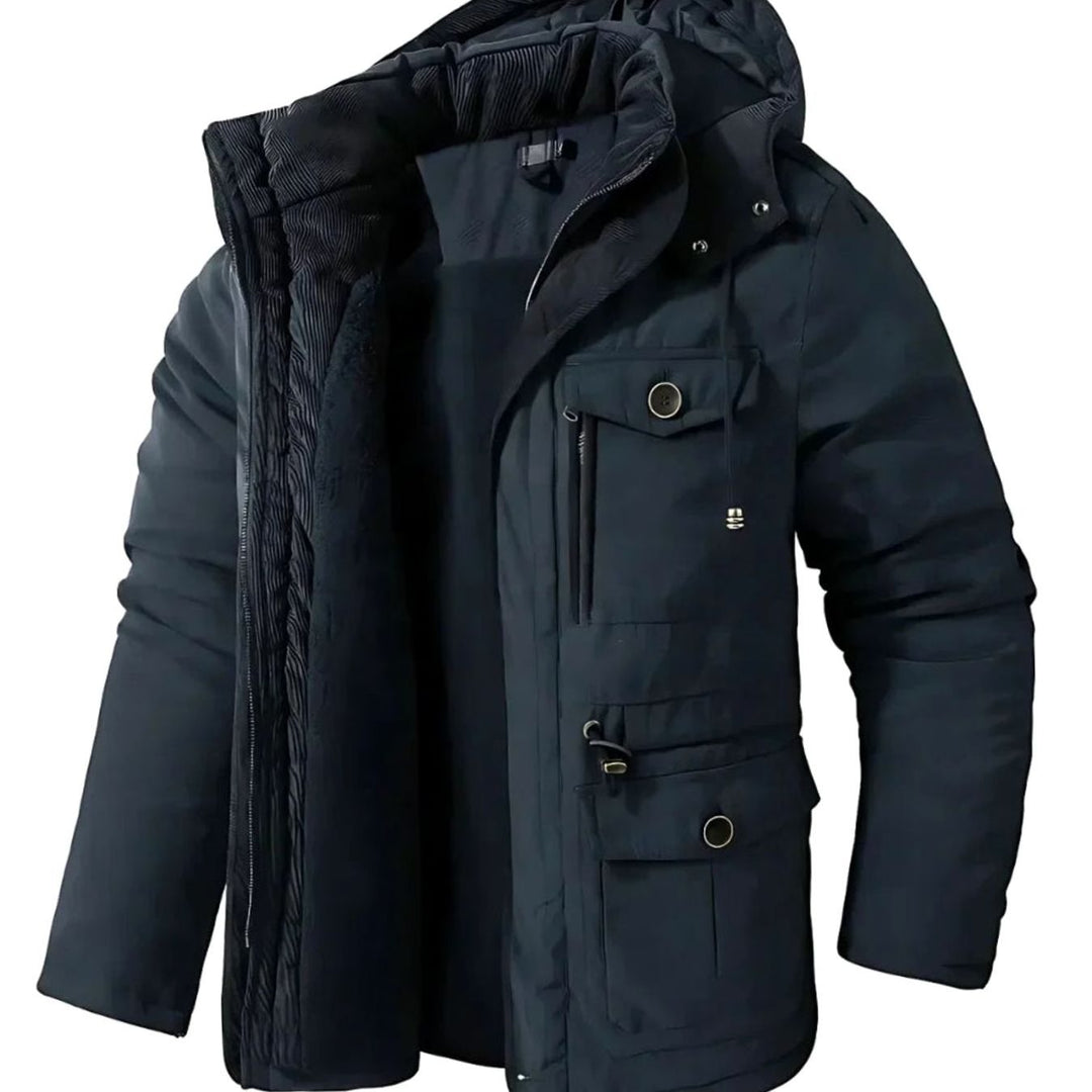 Herren Winterjacke mit winddichter Oberfläche und Fleece-Futter - Khaki