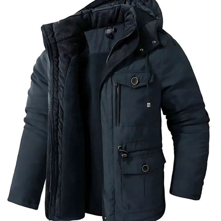 Herren Winterjacke mit winddichter Oberfläche und Fleece-Futter - Khaki
